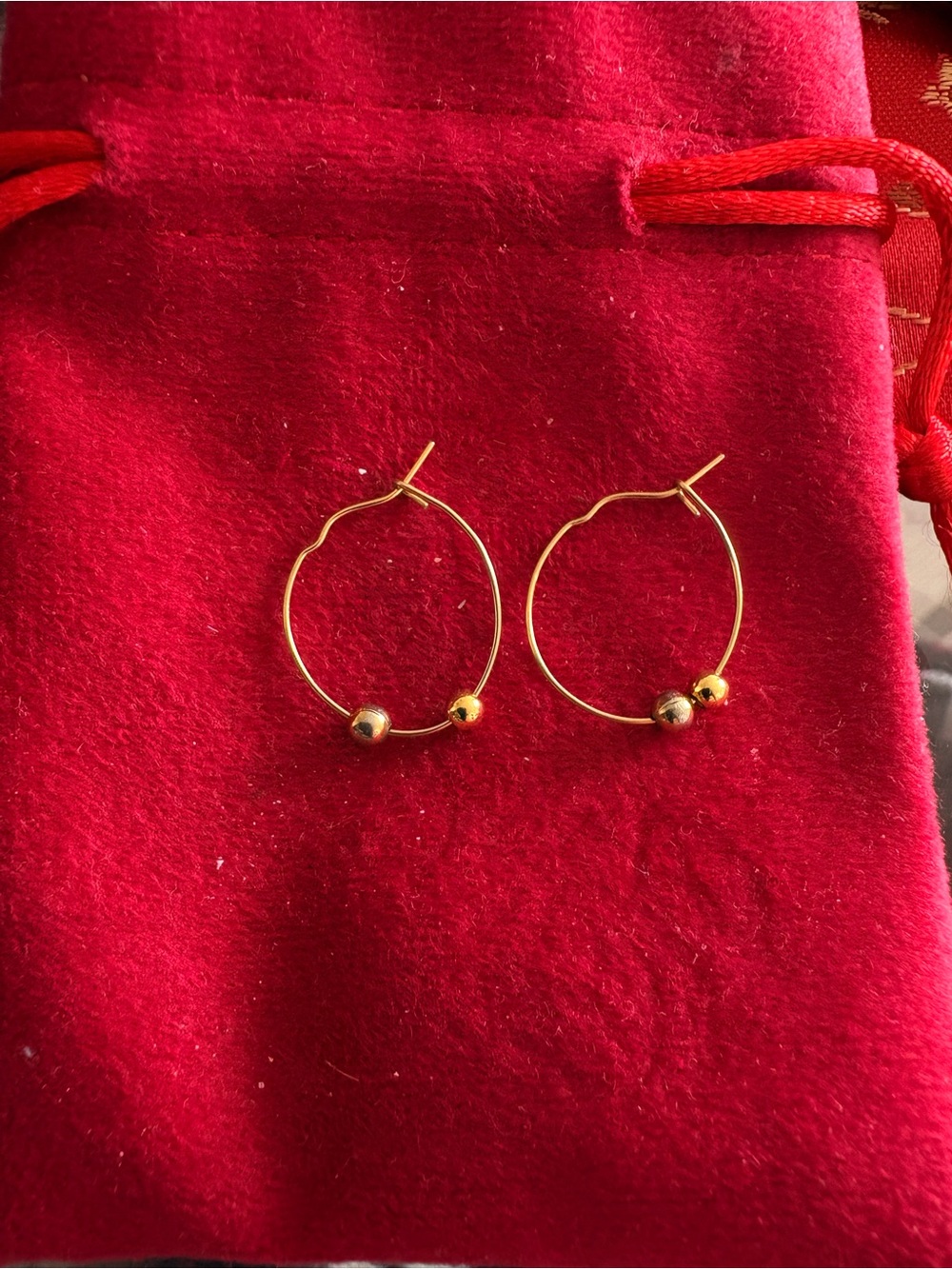 Delicate Gold Hoop Earrings with Bead Accent - Women Jewelry